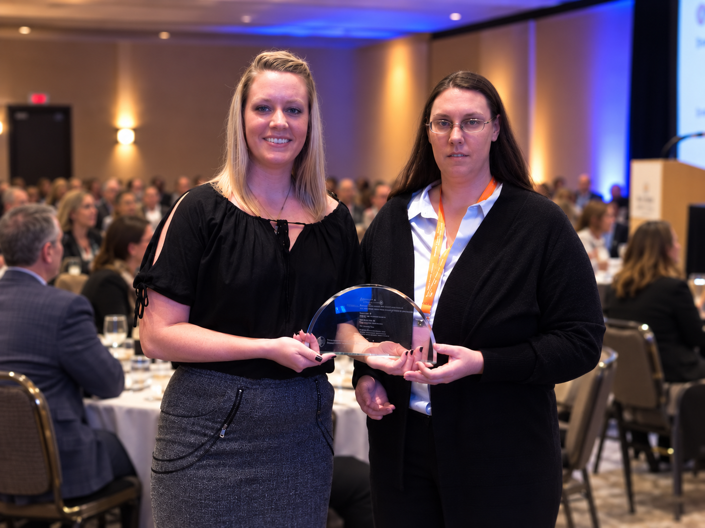 Amanda accepting the ED Launchpoint award on stage