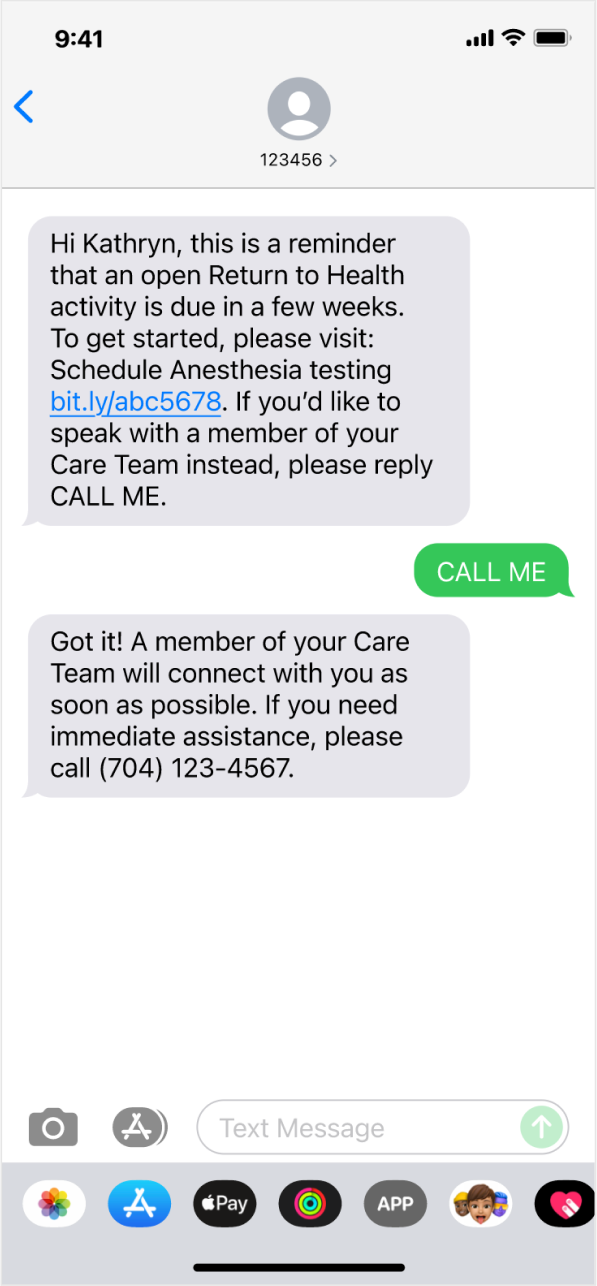 Text reminder with a CALL ME reply