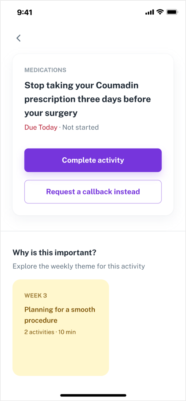 Medication activity detail with weekly theme